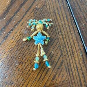 Moonbabies Vintage Beaded Stick Pin Wild Haired Woman Art Doll Brooch